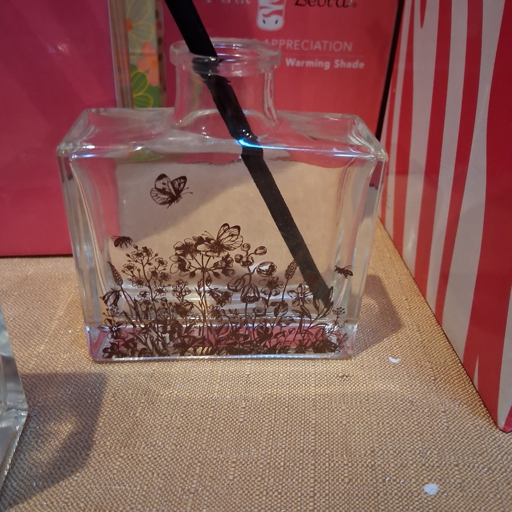 Pink Zebra Clear Glass Reed Diffuser Bottle with Black Floral Decal